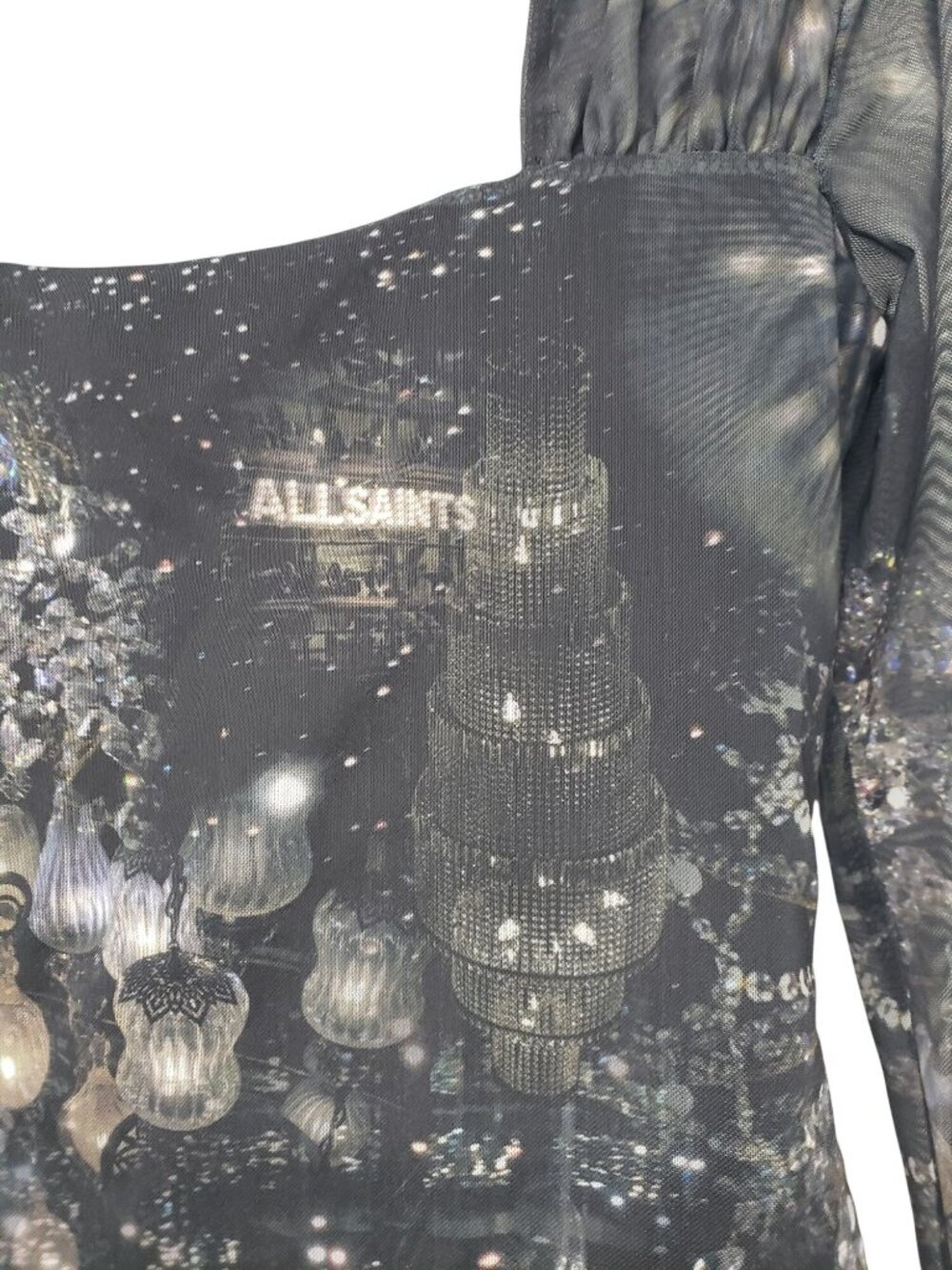 Allsaints Tara Liza Bodysuit Chandelier Mesh Print US 6 Gothic Long Sleeve - Picture 5 of 15